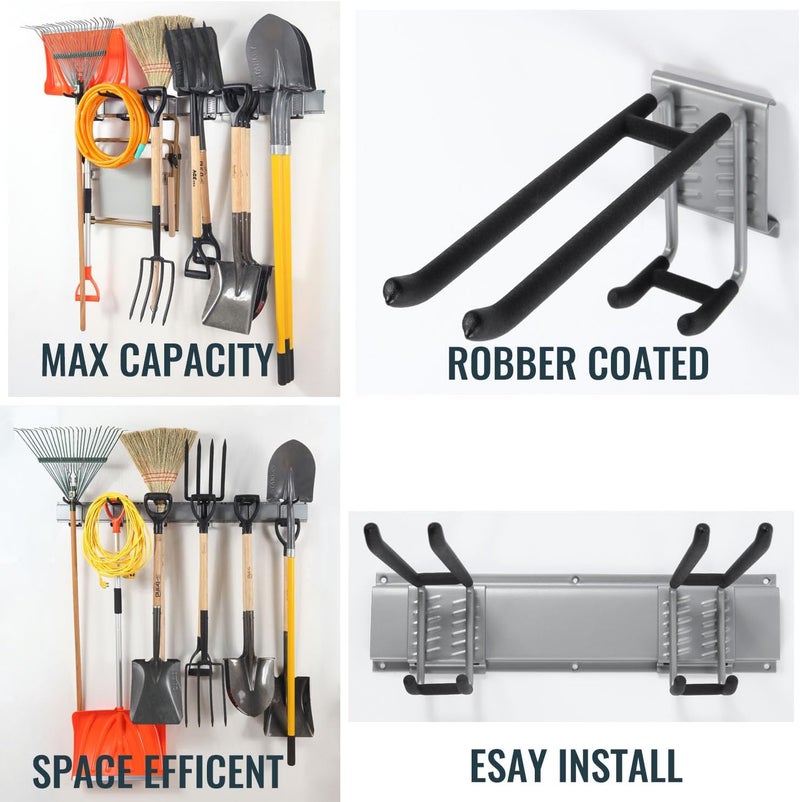 Aking Ace Wall Mount Tool Storage Rack, Garage Organization, Heavy Duty Garage Storage Tool Organizer, Garden Tool Wall Hooks and Hangers, Hold Up to 350lbs Grey - Image 4